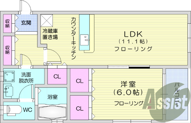 １LDK、エアコン、BS、下駄箱、インターホン