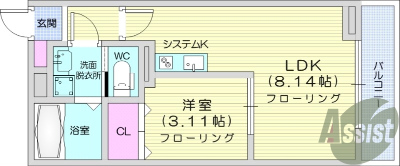 1LDK、フローリング、浴室乾燥機、モニター付きインターホン