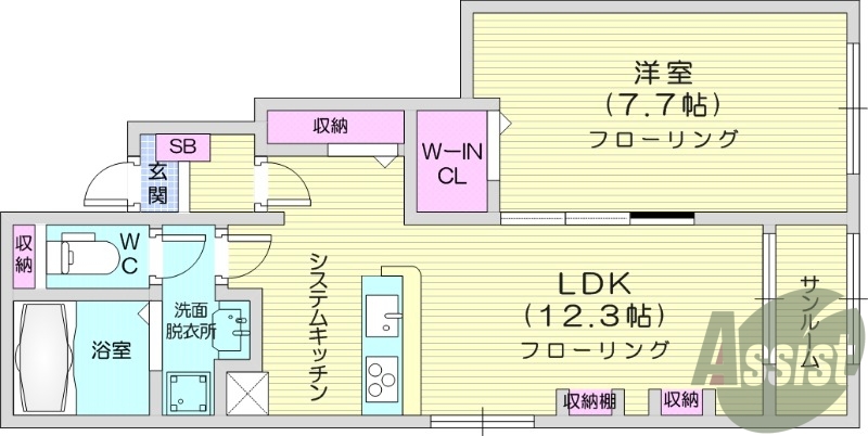1LDK、エアコン2台つき、インターネット無料