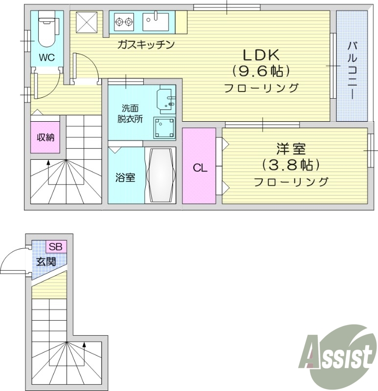 1LDK 、エアコン、室内洗濯機置場、トイレ浴室別、収納