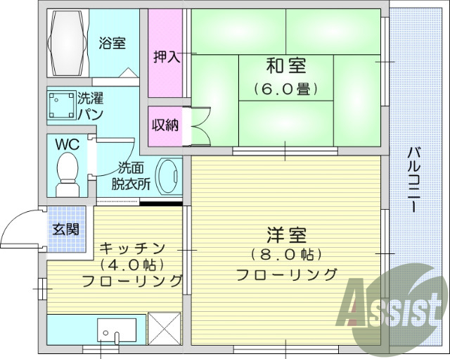 2K、エアコン、室内洗濯機置場、トイレ浴室別、収納