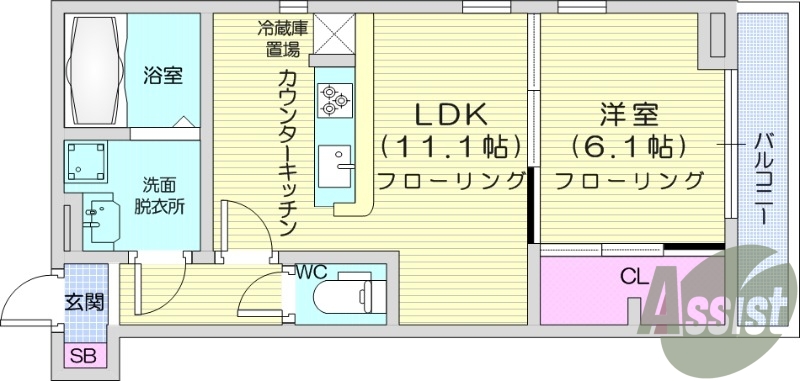 1LDK、追い焚き、ネット無料、防犯カメラ、オートロック