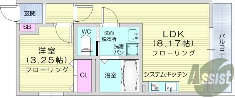 1LDK、フローリング、浴室乾燥機、モニター付きインターホン
