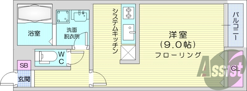 1*、システムキッチン、南西向き、バルコニー