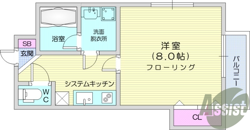 1K、エアコン、室内洗濯機置場、トイレ浴室別、収納