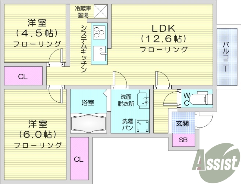 2LDK、フローリング、インターネット無料！