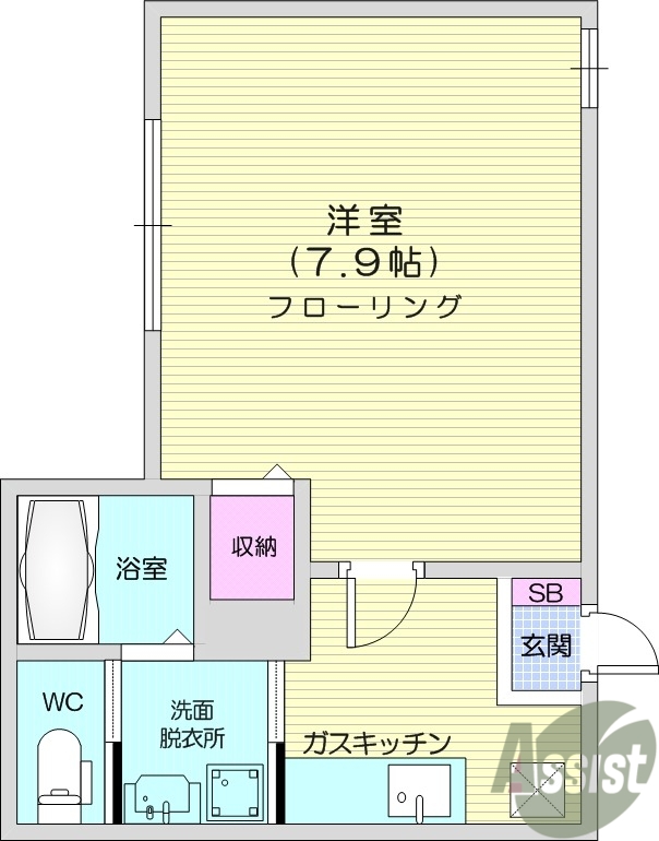 1K、エアコン、モニター付きインターホン