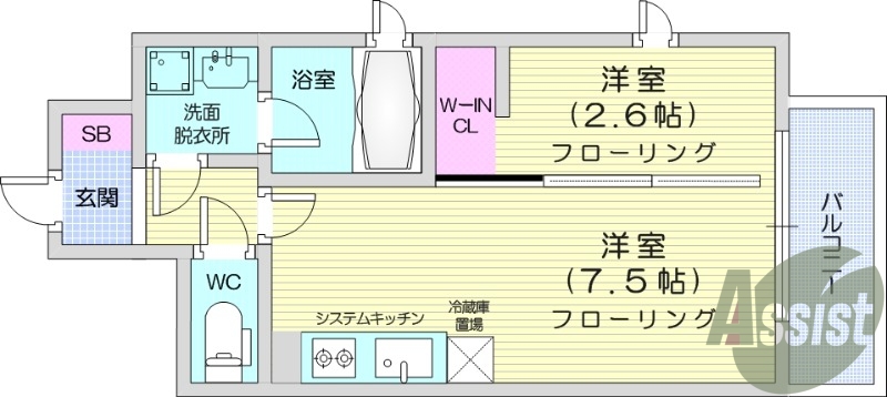 1DK、システムキッチン、浴室乾燥機、オートロック