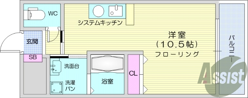 ワンルーム、南向き、洋室10.5帖、インターネット使用料無料