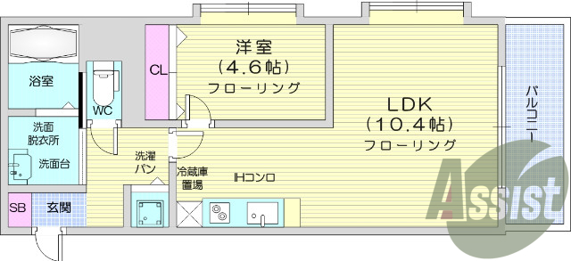1LDK、南向き、IHキッチン、インターネット使用料無料