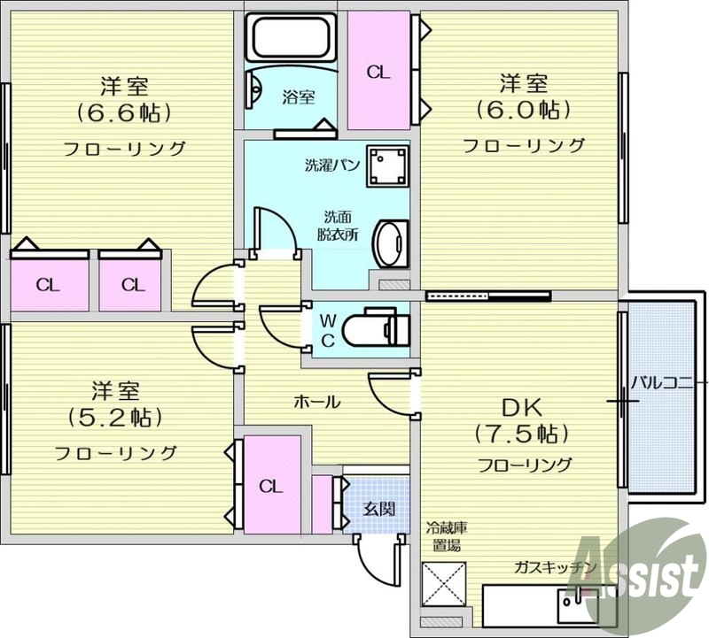 ３ＤＫ、Ｂ・Ｔ別、モニター付きインターホン、浴室乾燥機
