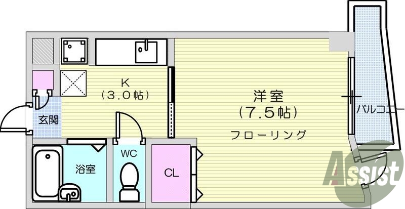 1K、バスルームトイレ別、BS端子、シューズボックス