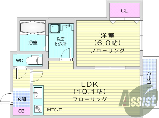 1LDK、システムキッチン、バルコニー、エアコン