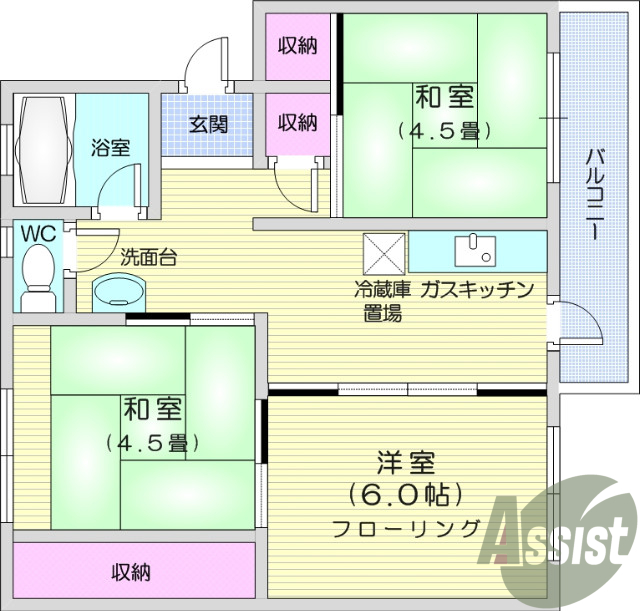 3K、ＢＴ別、ＲＣ造、都市ガス、エアコン、