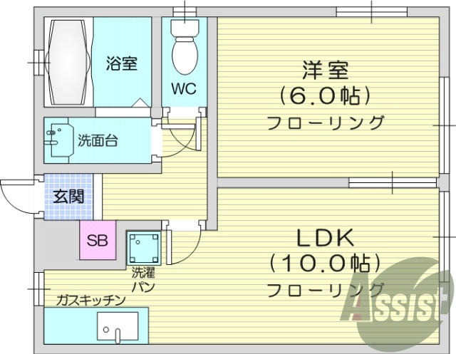 1LDK、バストイレ別、独立洗面台、ウォシュレット