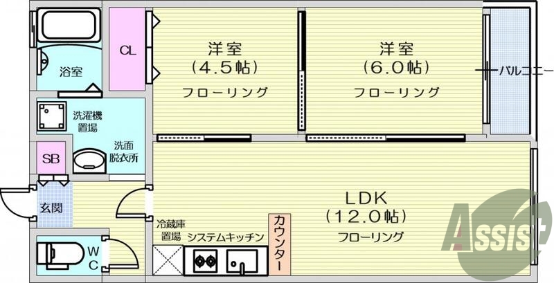 2LDK、ペット可、B/T別、モニター付きインターホン付き