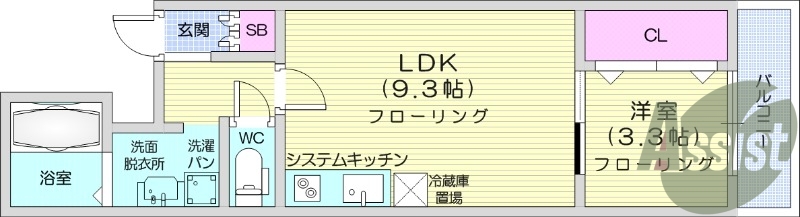 1LDK、システムキッチン、追い炊き機能、浴室乾燥機