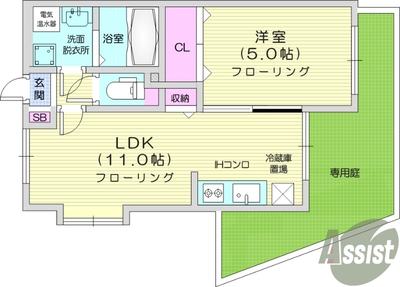 1LDK、オール電化、システムキッチン、TVインターホン