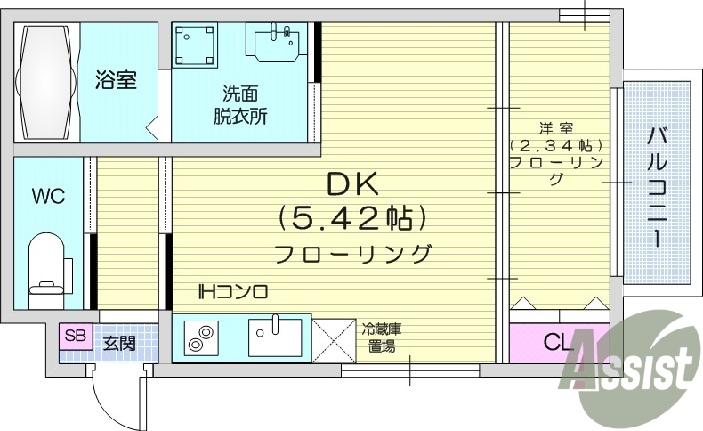 １DK、独立洗面台、浴室乾燥機、室内洗濯機置場、温水洗浄便座