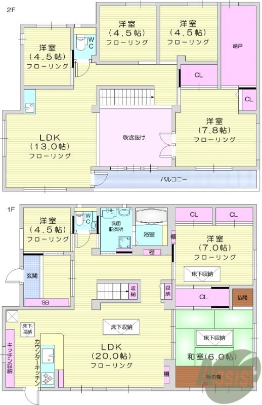 7LDK、エアコン、室内洗濯機置場、トイレ浴室別、収納