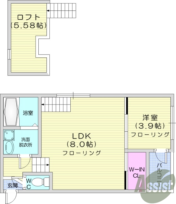 1LDK、浴室乾燥機、ロフト付き、インターホン