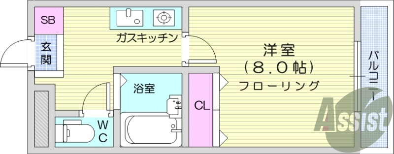 1K、鉄筋コンクリート造、エアコン付き、バストイレ別