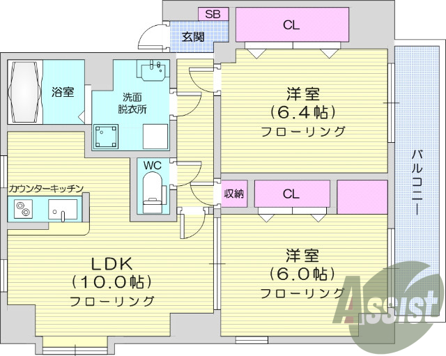 2LDK、オール電化、全室フローリング。