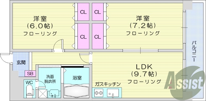 オートロック、広々2ＬＤＫ、エアコン2基