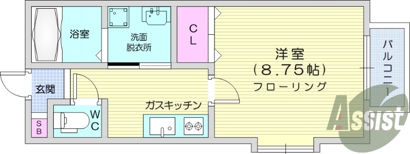 1K、カメラ付きインターホン、温水洗浄便座、エアコン
