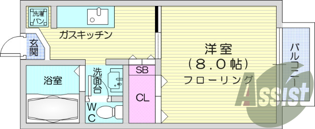 １Ｋ、バス・トイレ別、インターホン付き。