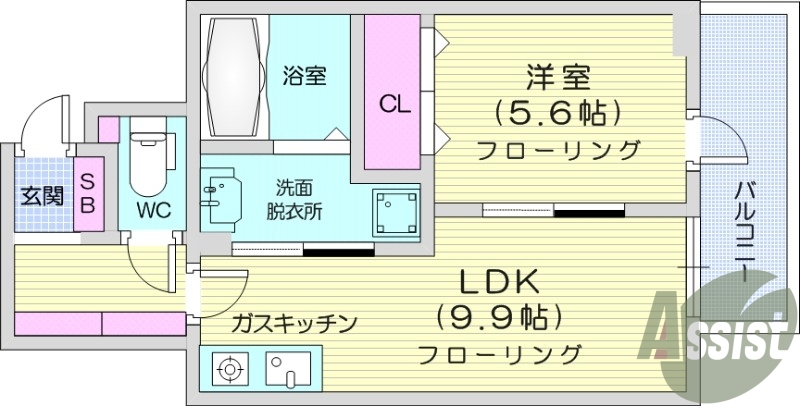 1LDK、都市ガス、オートロック、バルコニー。