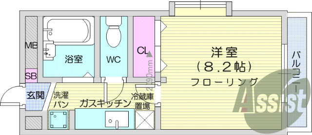 1K、都市ガス、オートロック、防犯カメラ、エアコン