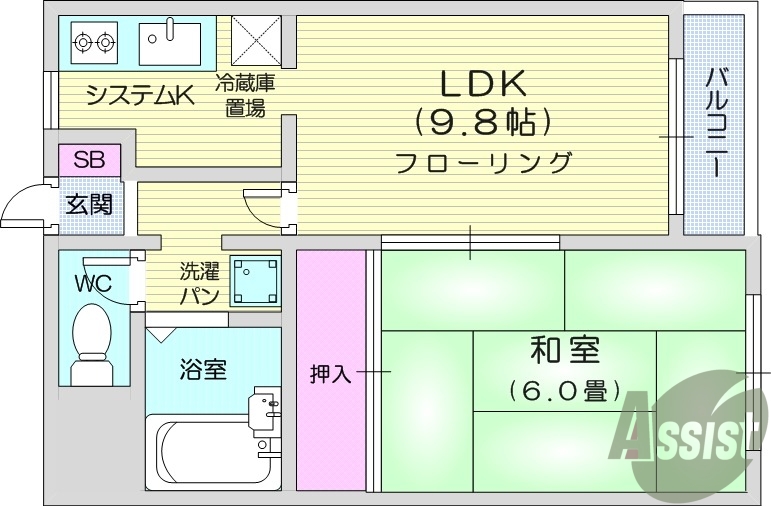 1ＬＤＫ、システムキッチン、モニターホン、都市ガス、エアコン