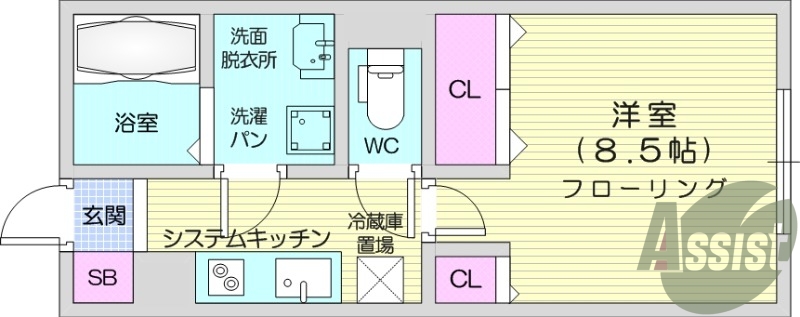 1K、浴室乾燥機能、宅配ボックス、インターネット無料