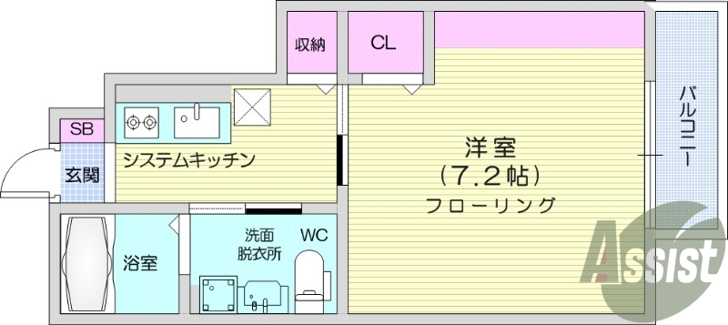 1K、インターネット無料、宅配ボックス付き