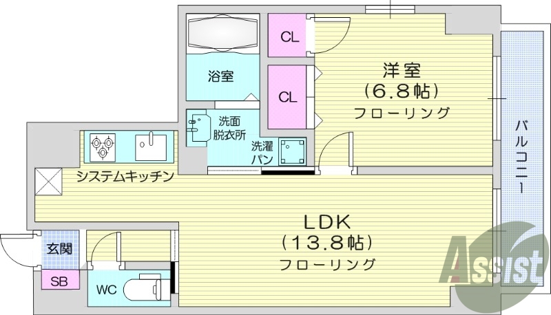 1LDK、浴室乾燥機、都市ガス、モニター付きインターホン