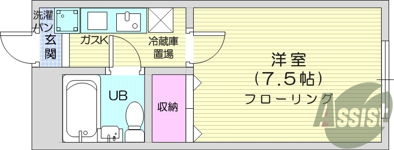 1K、都市ガス、インターネット無料、室内洗濯機置き場