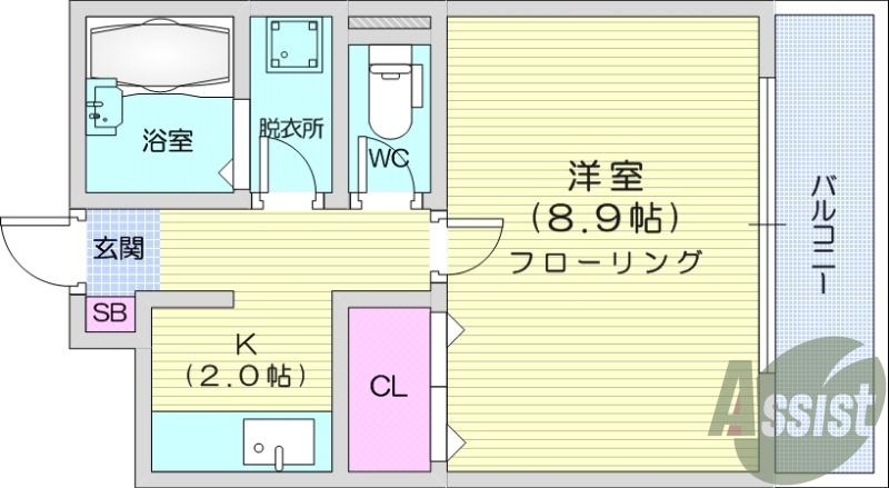 単身者様向け1K、バストイレ別、都市ガス