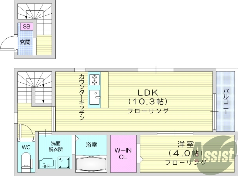 1LDK、バストイレ別、追い焚き、エアコン。
