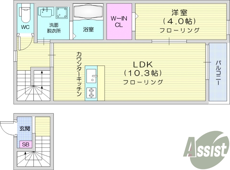 1LDK、バストイレ別、追い焚き、エアコン。