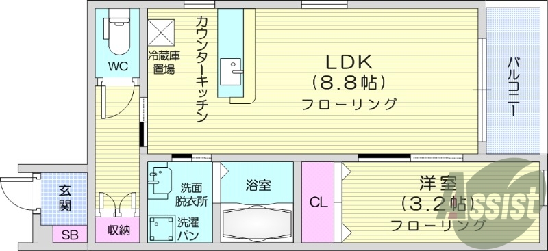 1LDK、バストイレ別、追い焚き、エアコン。