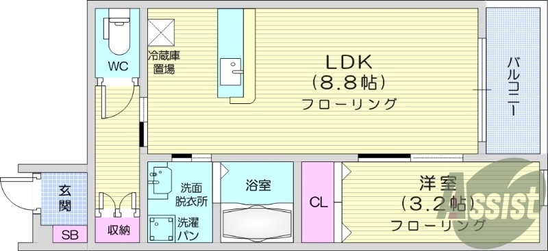 1LDK、バストイレ別、追い焚き、エアコン。