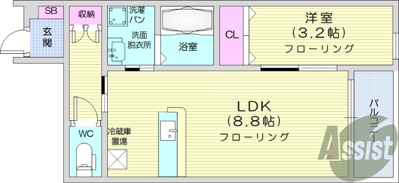 1LDK、バストイレ別、追い焚き、エアコン。