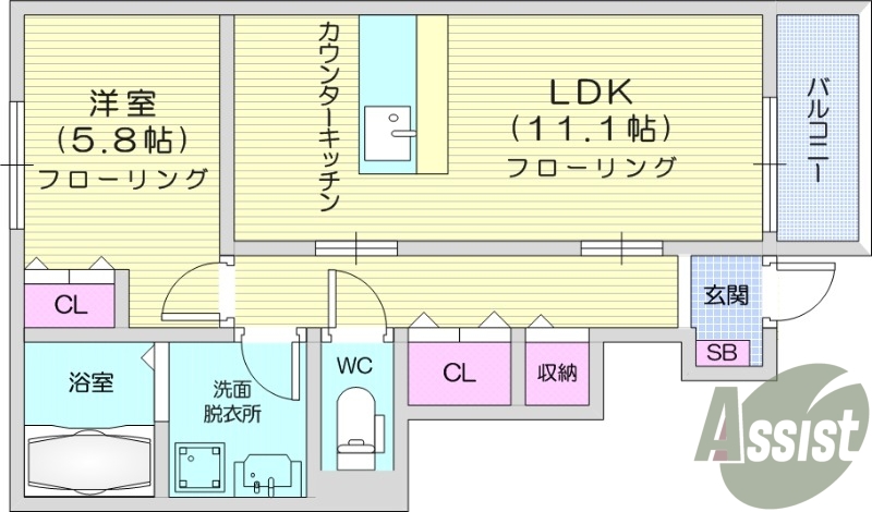 1LDK、ネット使用料不要、フローリング。