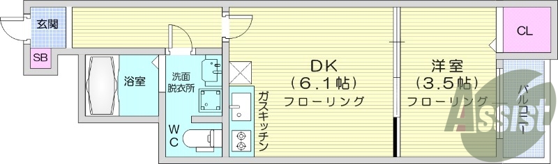 １DK、ネット使用料不要、浴室乾燥機、洗髪洗面化粧台、