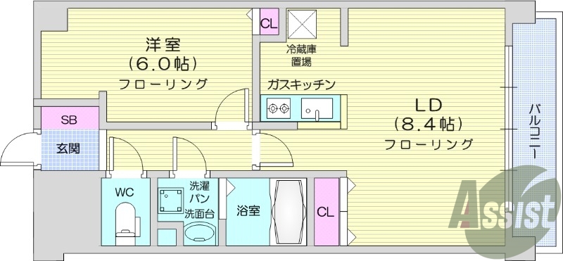 1LDK、バストイレ別、システムキッチン、室内洗濯機置き場