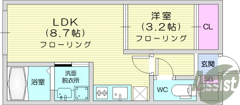 1LDK 、エアコン、室内洗濯機置場、トイレ浴室別、収納