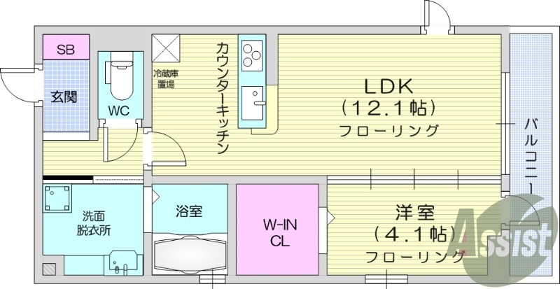 １LDK、温水洗浄便座、追い焚き機能、浴室乾燥、エアコン