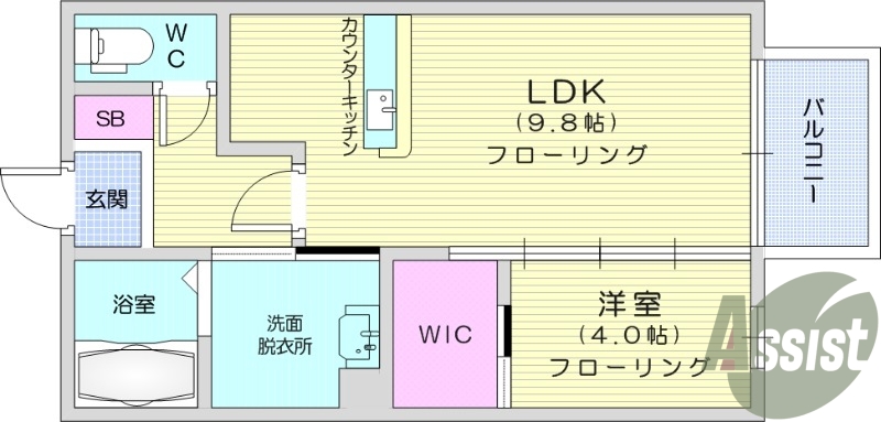 1LDK、南東向き、最上階、インターネット使用料無料