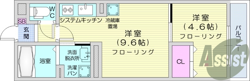 1LDK、IHコンロ2口、都市ガス、オートロック、床下収納